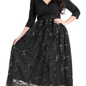 GRAPENT Women's Plus Size Sequin 3/4 Sleeves Evening Gown Party Long Maxi Dress